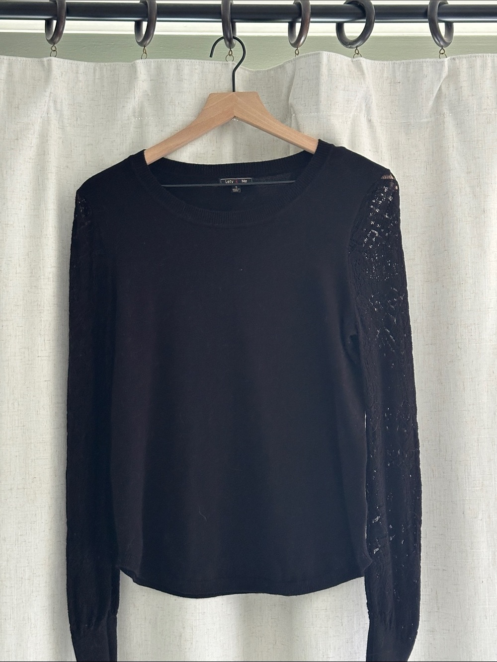 Lety & Me Black Vittoria Pointelle Sleeve Sweater Women's Top